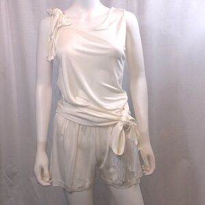 NWT Alexis white silky short-romper fringe medium
